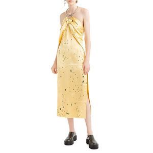 Marina Moscone Halter Necklace Satin Midi Dress